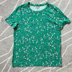 LOFT Greek Floral Short Sleeve Crew Neck Tshirt